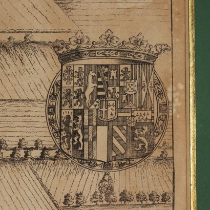 Eau-forte avec carte de Racconigi 1726,Raconisium - Carte de Racconigi,Eau-forte avec carte de Racconigi 1726