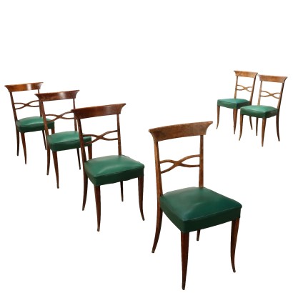 Groupe de 6 Chaises Vintage Hêtre Simili Italie des Années 50