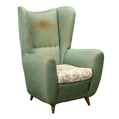 Fauteuil Bergère Vintage en Tissu Italie des Années 1950