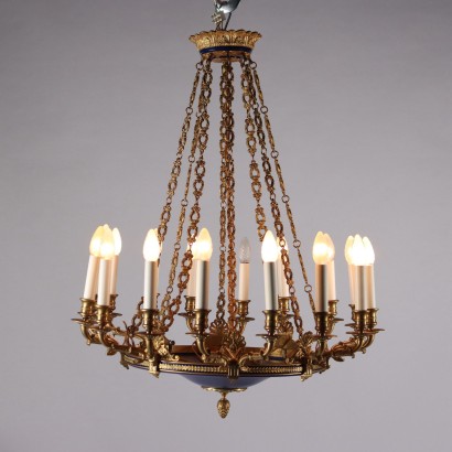 Antique Chandelier Restoration Style Gilded Bronze XX Century