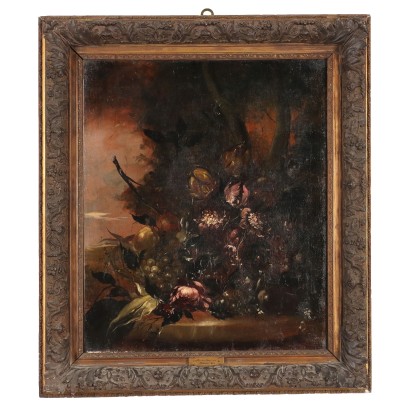 Antikes Gemälde mit Blumenkomposition Öl auf Leinwand '800
