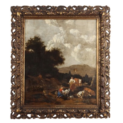 Tableau Ancien Paysage Huile sur Toile XVIIe-XVIIIe Siècle