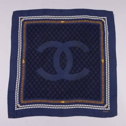 Vintage Chanel Schal aus Echte Blaue Seide Frankreich