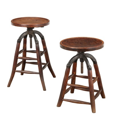 Pair of Antique Stools Man. by A. Cavestri Milan XX Century