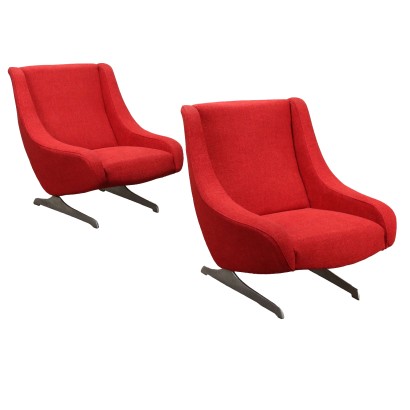 Paar Vintage Sessel aus Stoff und Aluminium der 60er Jahre