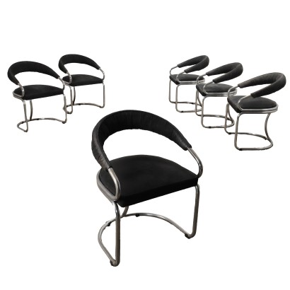 Groupe de 6 Chaises Vintage en Tissu Italie des Années 1960-70