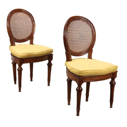 Paire de Chaises Néoclassiques Anciennes Noyer Italie '700