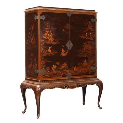 Meuble Bar Ancien en Style Chinoiserie Bois Laqué Italie '900