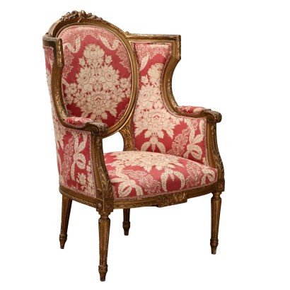 Fauteuil Ancien en Style Néoclassique Bois Tissu XIXe-XXe Siècle