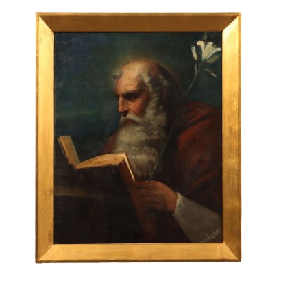 Antique Painting with Religious Subject Oil on Canvas XIX Century