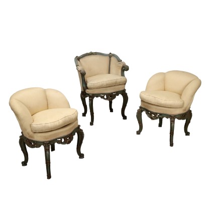 Group of 3 Antique Ventian Baroque Armchairs XX Century