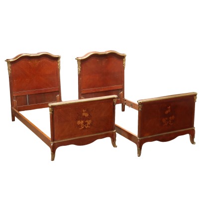 Pair of Antique Baroque Style Beds Mahogany XX Century