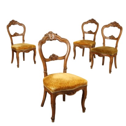 Group of 8 Antique Louis Philippe Chairs Walnut Italy XIX Century