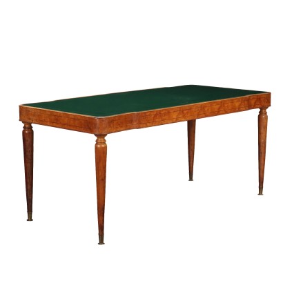 Vintage Runder Tisch aus Buchenholz Glasplatte 40er-50er Jahre
