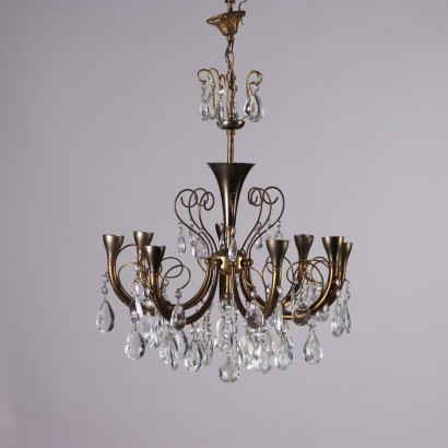 Antique 1930s-40s Chandelier with 8 Lights Brass Italy