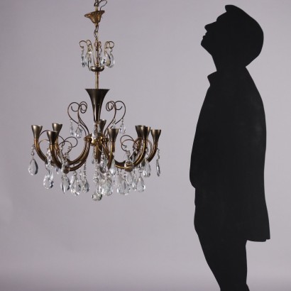 Chandelier, Brass and Crystal Chandelier