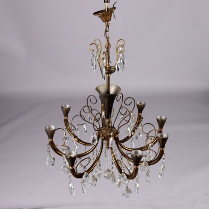 Chandelier, Brass and Crystal Chandelier