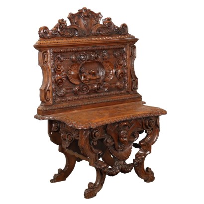 Banc Ancien Néo-Renaissance Noyer Italie XIXe Siècle