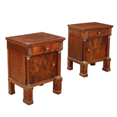 Pair of Antique Bedside Tables Empire Style Walnut XX Century