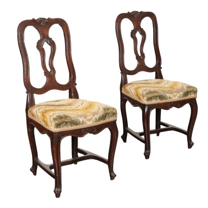 Paire de Chaises Anciennes Baroque Noyer Rembourrage XVIIIe Siècle