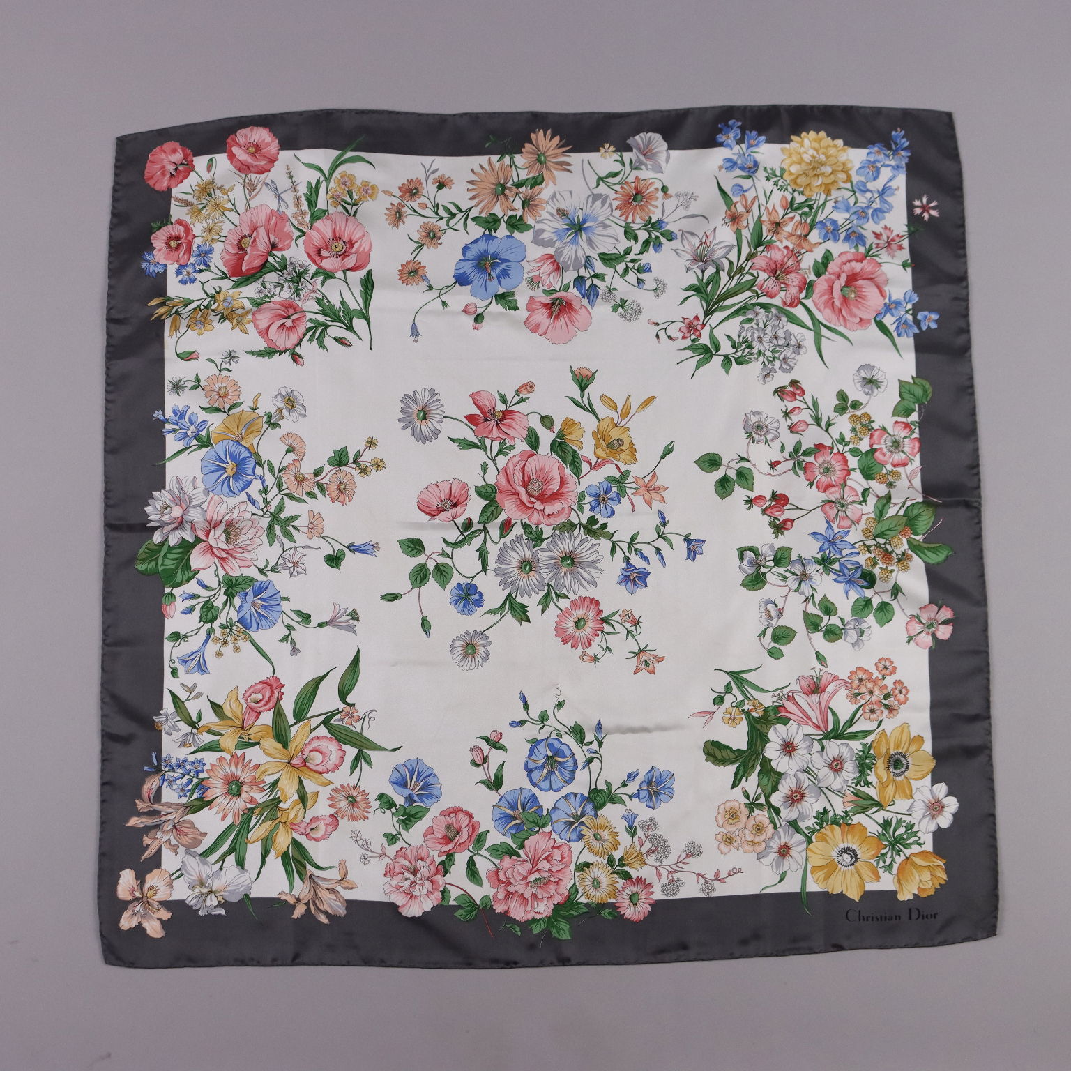 Vintage Scarf by Christian Dior Flower Patterned Silk France Vintage Scarf by Christian Dior Flower Patterned Silk France