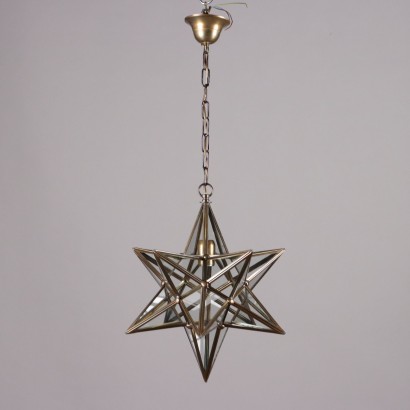 Vintage 1960s Star-Shaped Lamp Brass Glass Italy