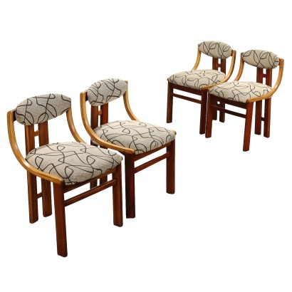 Gruppe aus 4 Vintage Stühle Mahagoni Stoff der 60er Jahre