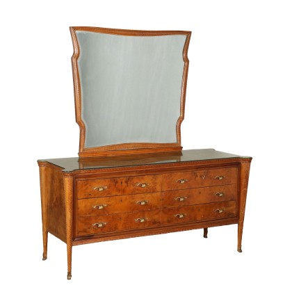 Commode Vintage avec Miroir Plaquée en Bruyère Années 50-60