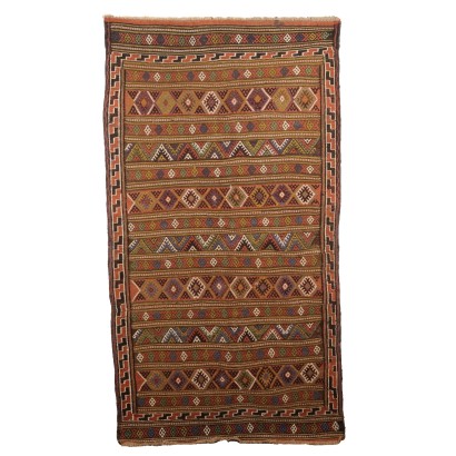 Antique Kilim Carpet Wool Heavy Knot Iran 92 x 48 In