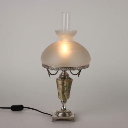 Lampe de Table Vintage en Argent et Onyx Années 60