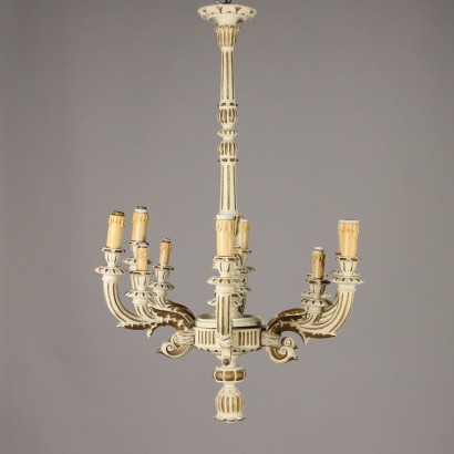 Antique Chandelier Gilded and Lacquered Wood Italy XX Century