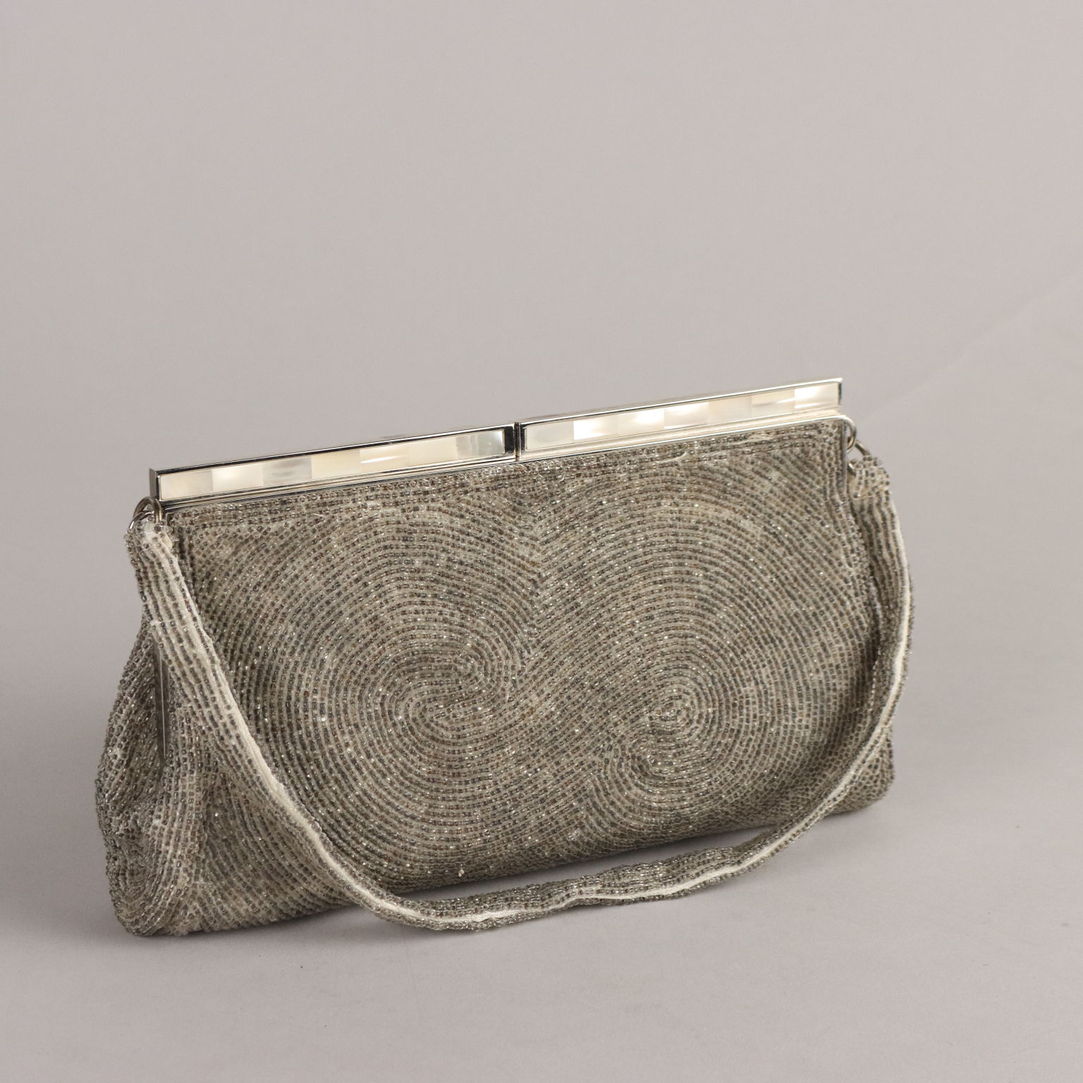 Vintage 1940s 50s Evening Bag Silver Beads Italy