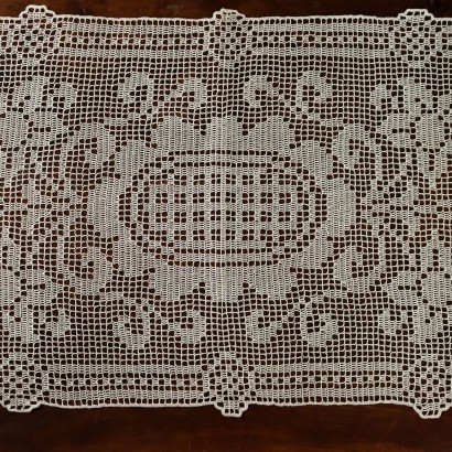 Antique Bed Coverlet Filet Cotton Italy XX Century
