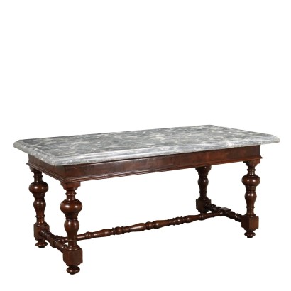 Antiker Barocker Tisch aus Walnuss Marmor XVII-XVIII Jhd
