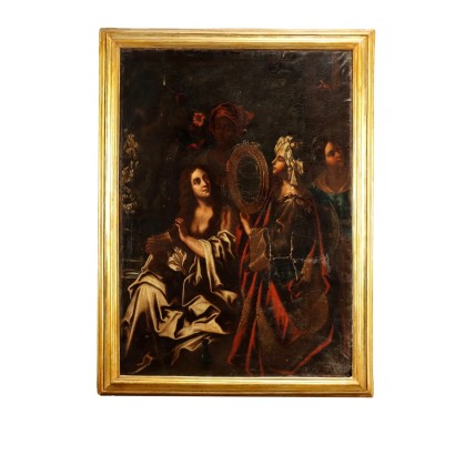 Antique Painting with Religious Subject Oil on Canvas XIX Century