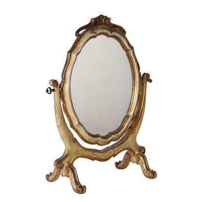 Antique Table Mirror Gilded and Lacquered Wood XX Century