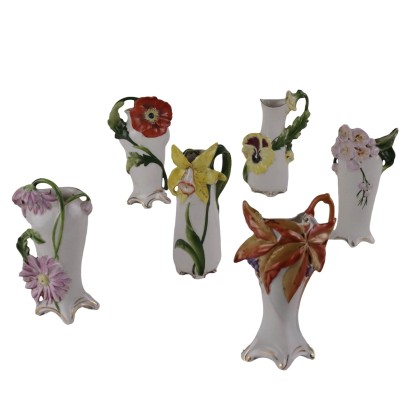 Group of 6 Antique Vases Sitzendorf Porcelain Germany XIX Century