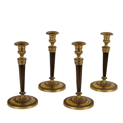 Group of 4 Antique Candle Holders Attr. to Ravrio Bronze '800