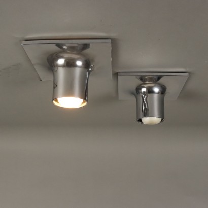 Pair of Vintage 1960s-70s Ceiling Lamps Aluminium Italy