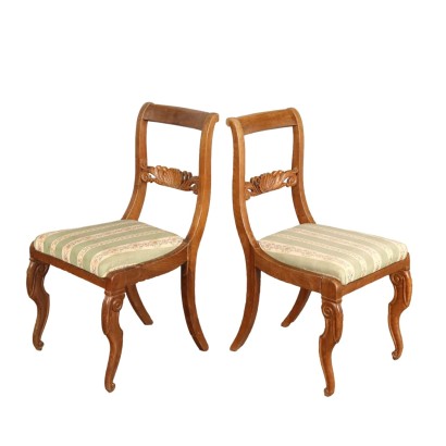 Paar Antike Louis Philippe Stil Stühle Walnuss Italien des XIX Jhs