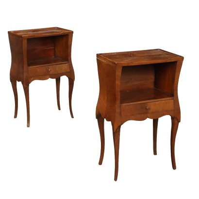 Pair of Antique Bedside Tables Wood with Drawer XX Century
