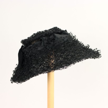 Chapeau Biki Vintage en Dentelle Noir Italie Années 40-50