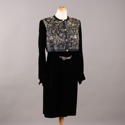 Vintage Cocktail Dress Black Velvet UK Size 12/14 Italy 1950s-1960s