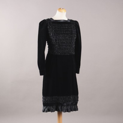 Vintage Cocktail Dress Black Velvet UK Size 10 Italy 1940s
