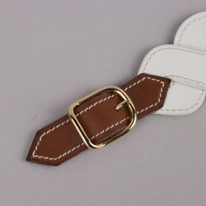 Boucle en cuir blanc vintage Hermes, boucle en cuir blanc vintage Hermes