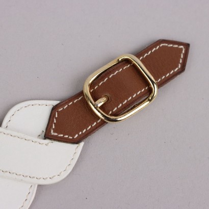Boucle en cuir blanc vintage Hermes, boucle en cuir blanc vintage Hermes