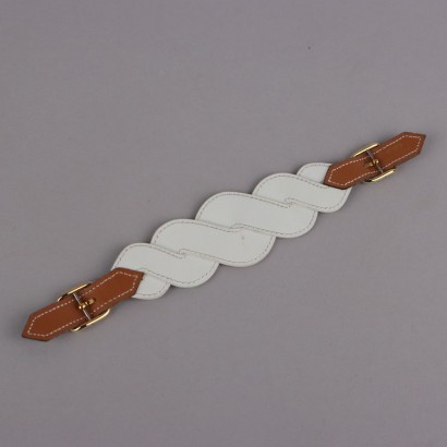Boucle en cuir blanc vintage Hermes, boucle en cuir blanc vintage Hermes
