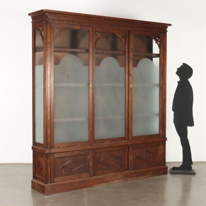 DISPLAY CASE (three doors), Walnut stained fir bookcase