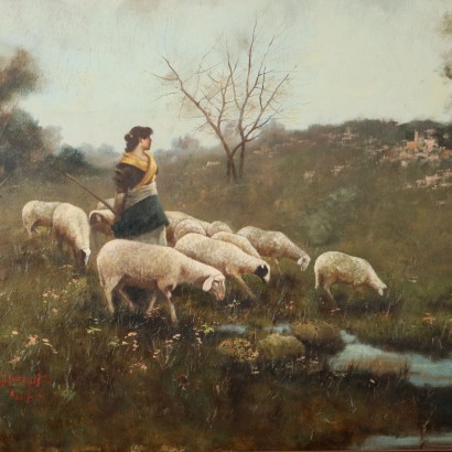Cuadro con Paisaje con Rebaño, Pasto