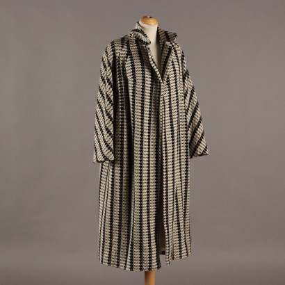Vintage Coat Black and White Wool UK Size 14 Italy 1950s-1960s